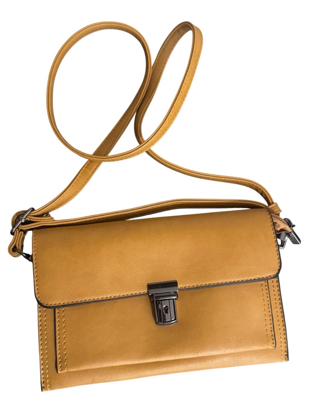 Mustard Yellow Crossbody Bag with Turn-Lock Closure